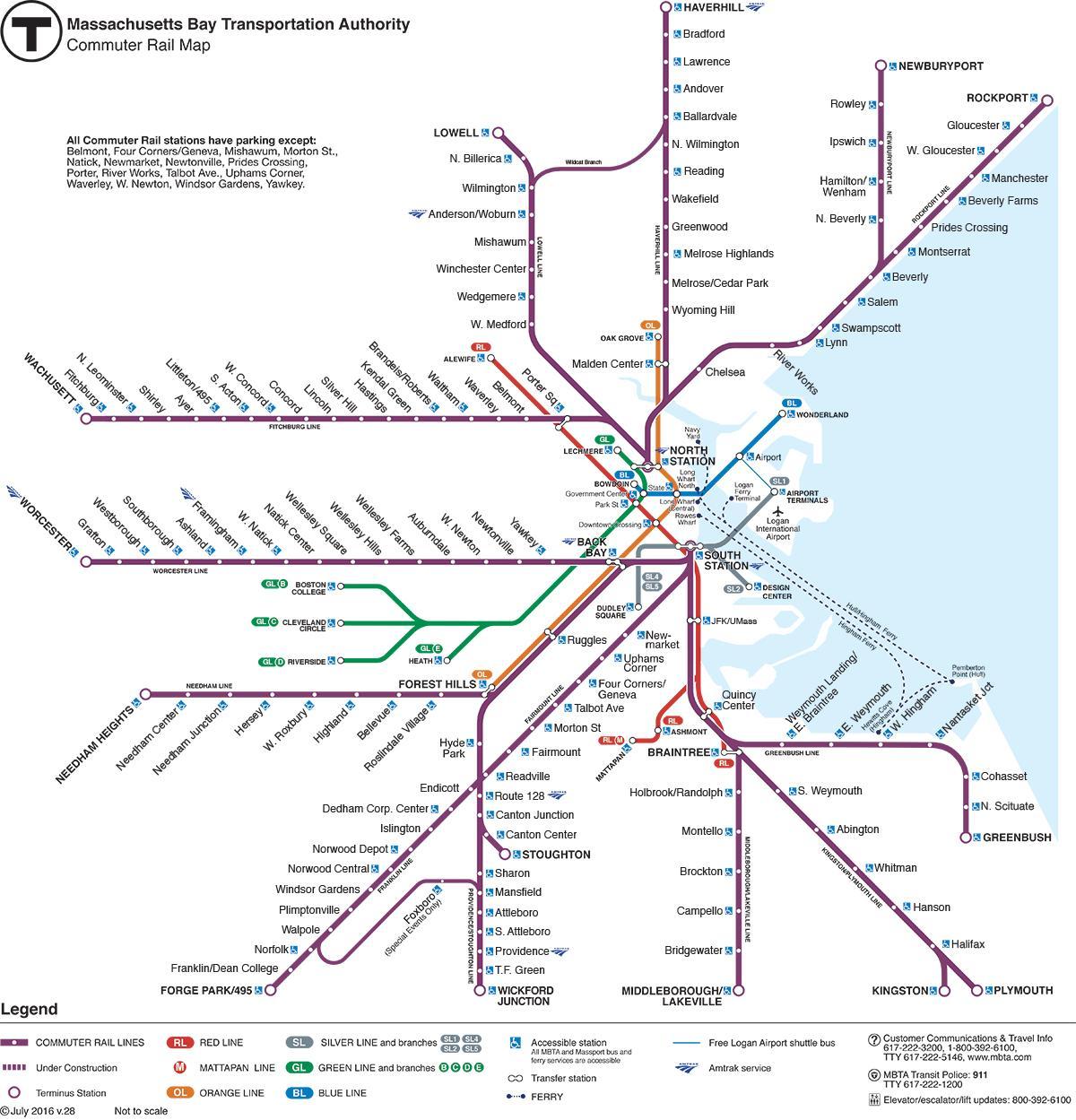 крайградски железопътни картата Бостън
