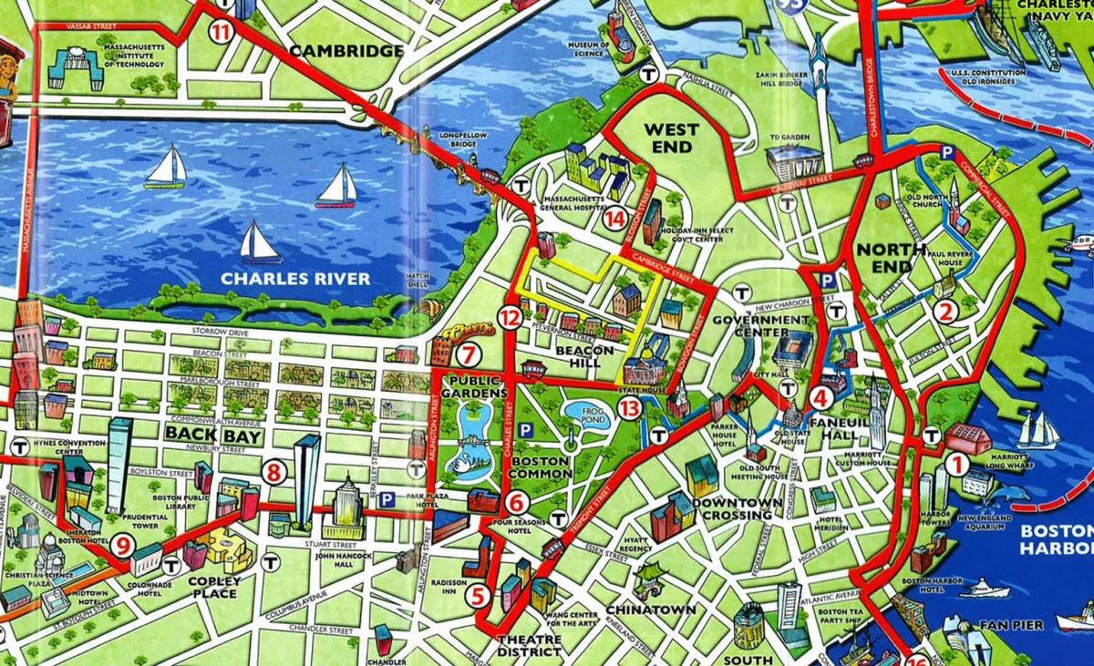 карта на забележителностите на Бостън