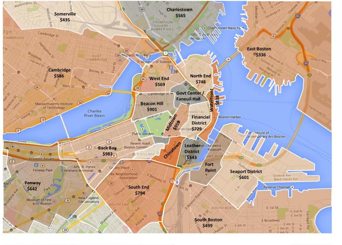 град Бостън зониране на картата