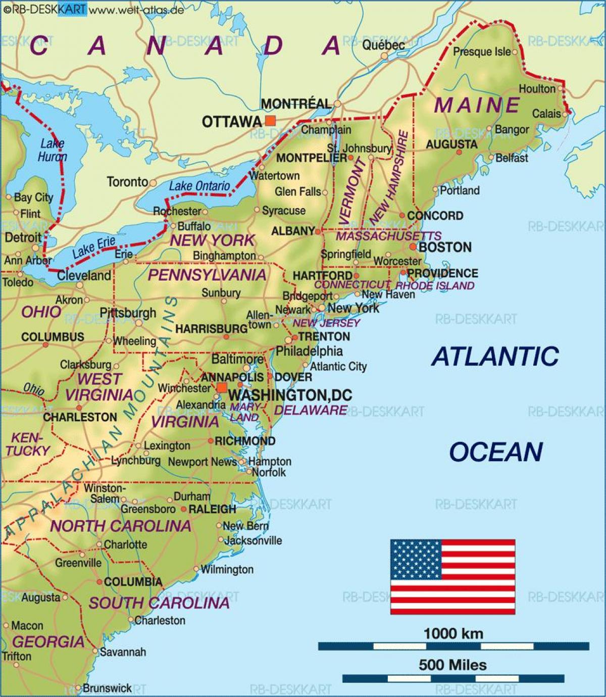 Бостън на картата на САЩ