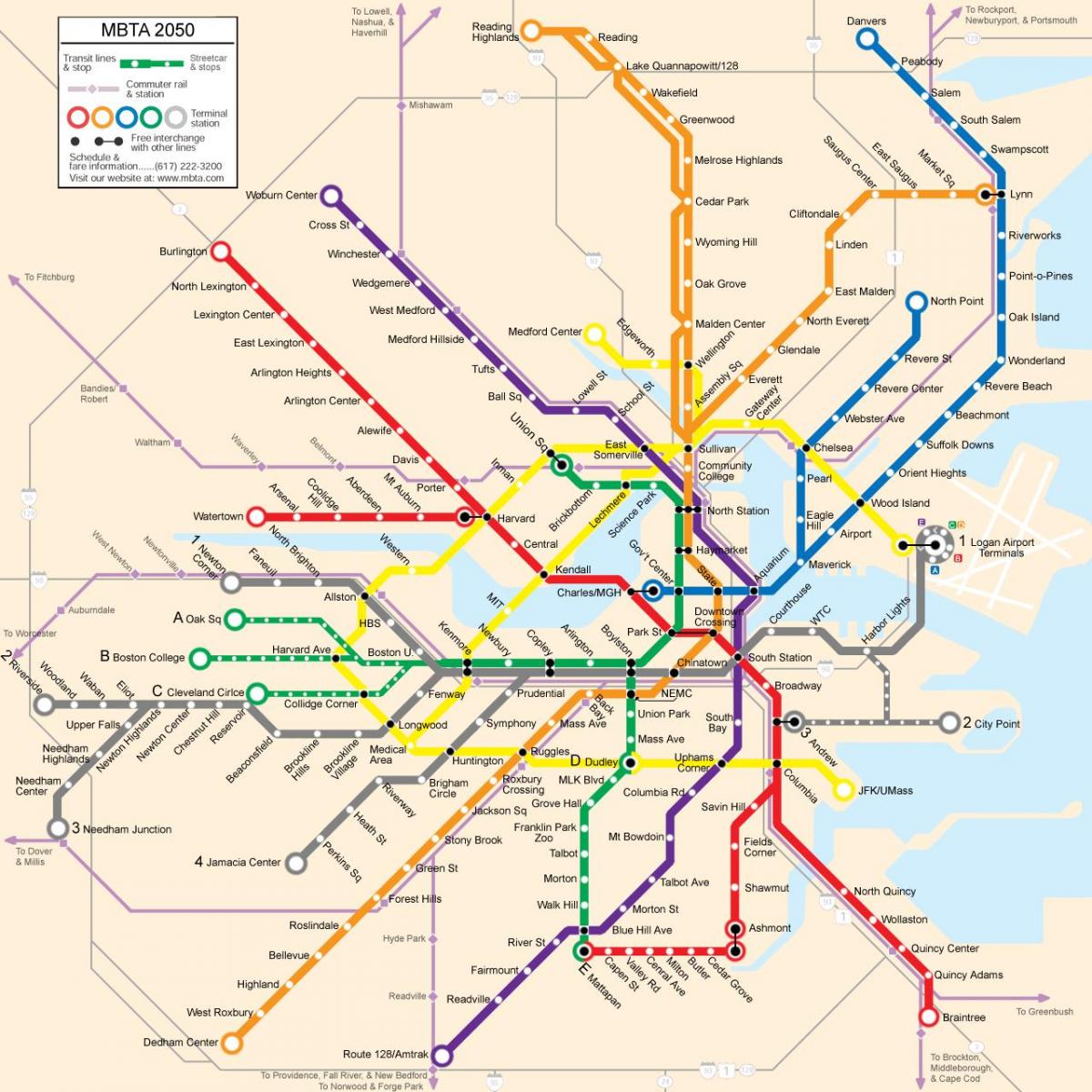 Бостън обществен транспорт картата