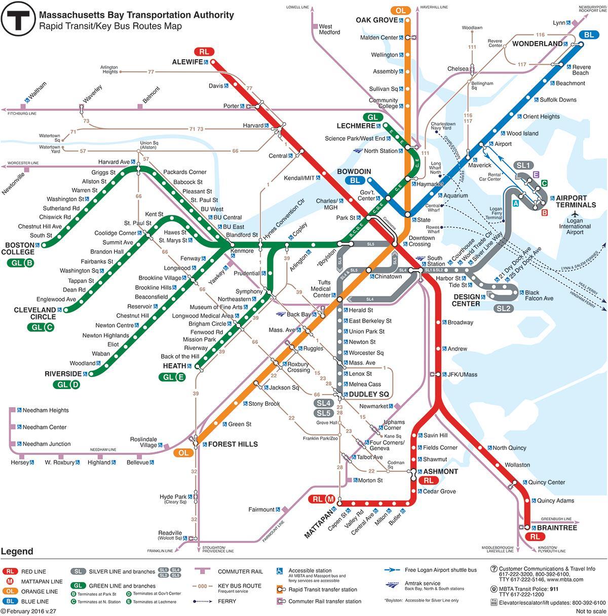 Карта на метрото mbta червена линия