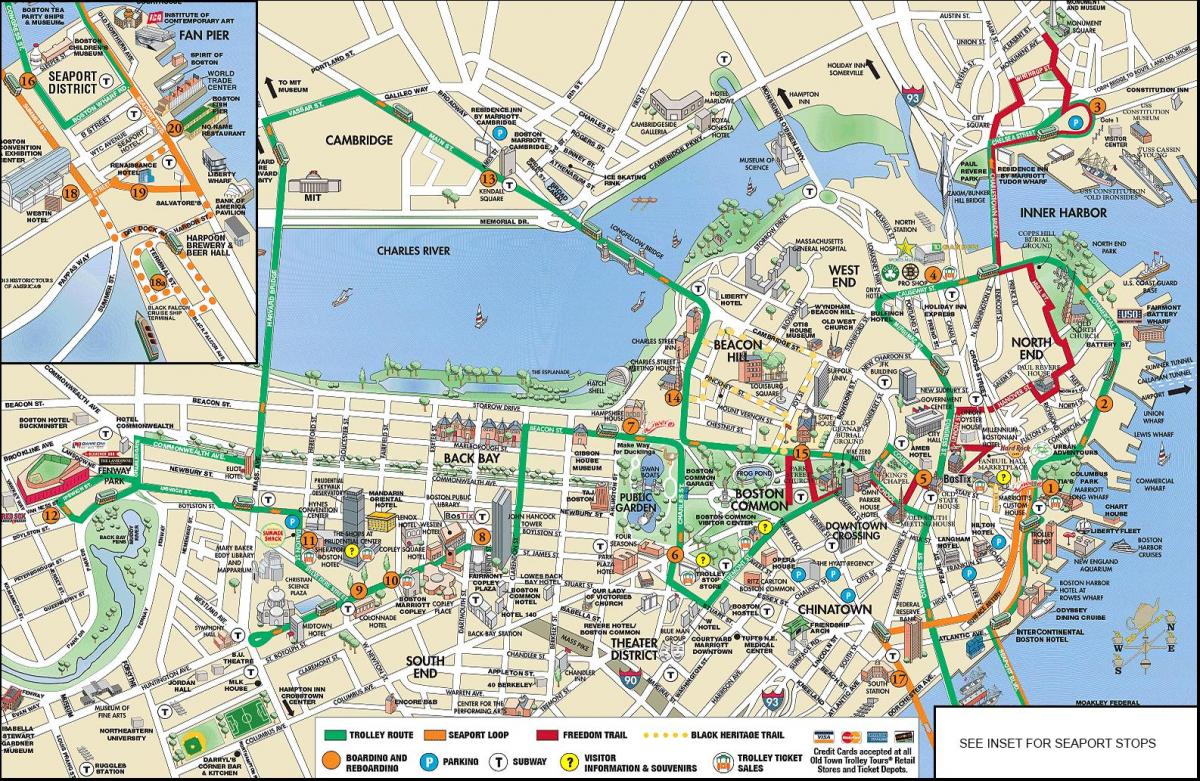 Бостън-хоп-хоп-оф обиколка на тролейбуси картата