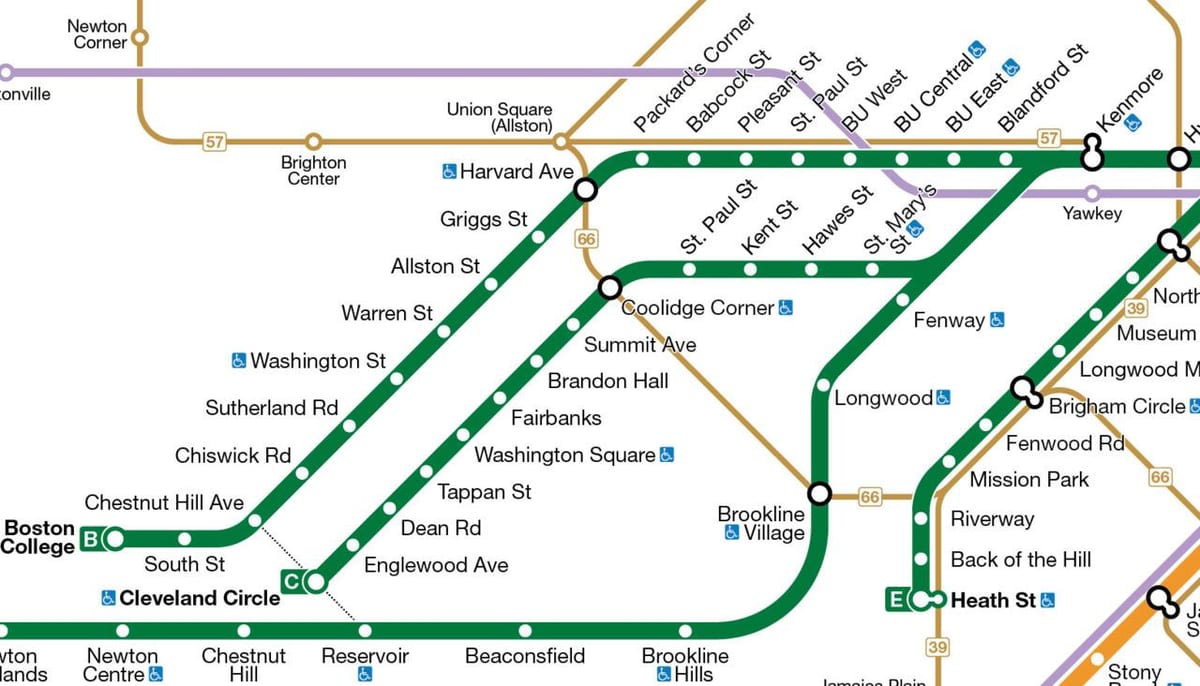 Mbta зелената линия на картата