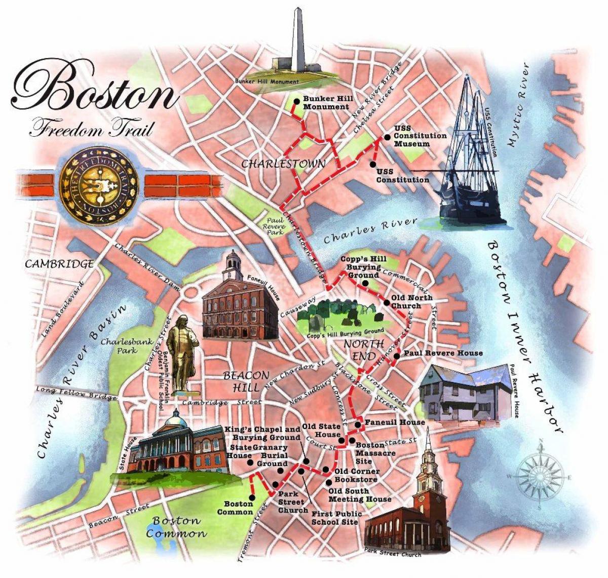 свобода маршрут на картата на Бостън