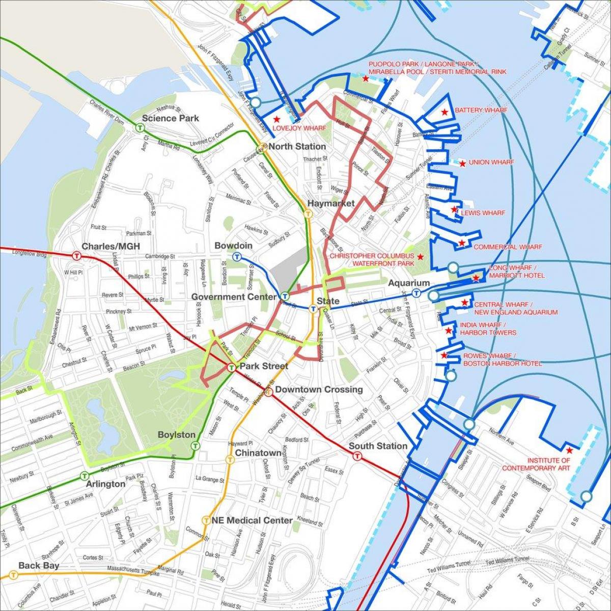 Бостън пешеходна обиколка на картата