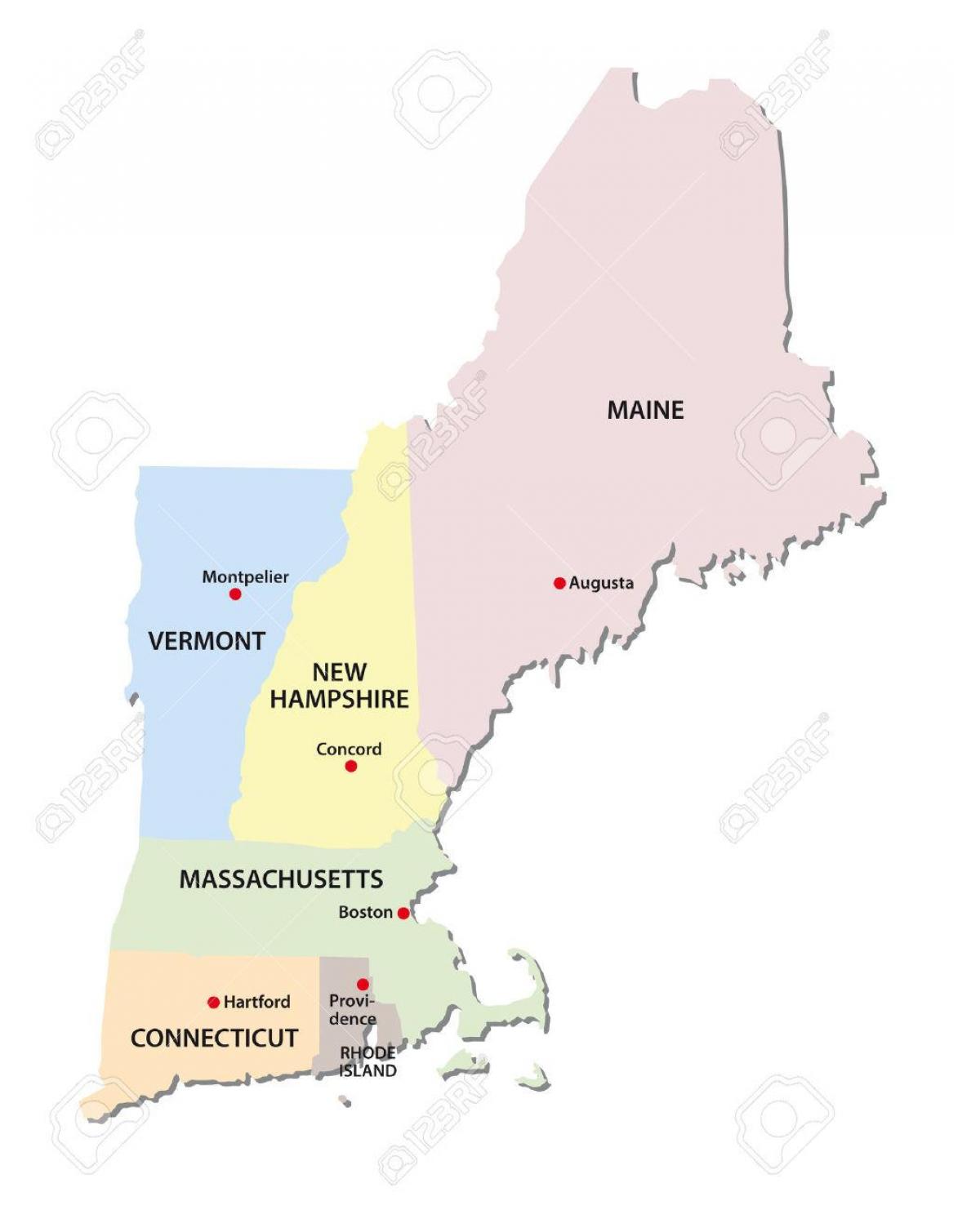 карта Щати на Нова Англия
