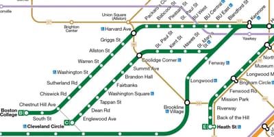 Mbta зелената линия на картата